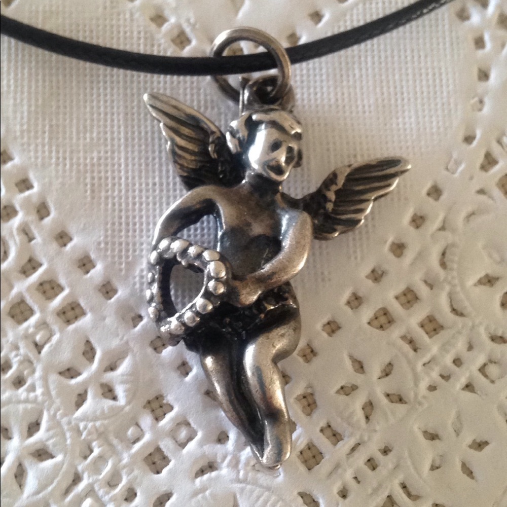 Vintage Cupid Sterling Silver Pendant Necklace - Picture 3 of 4